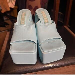 Naked Wolfe Women's Light Blue Platform Mules